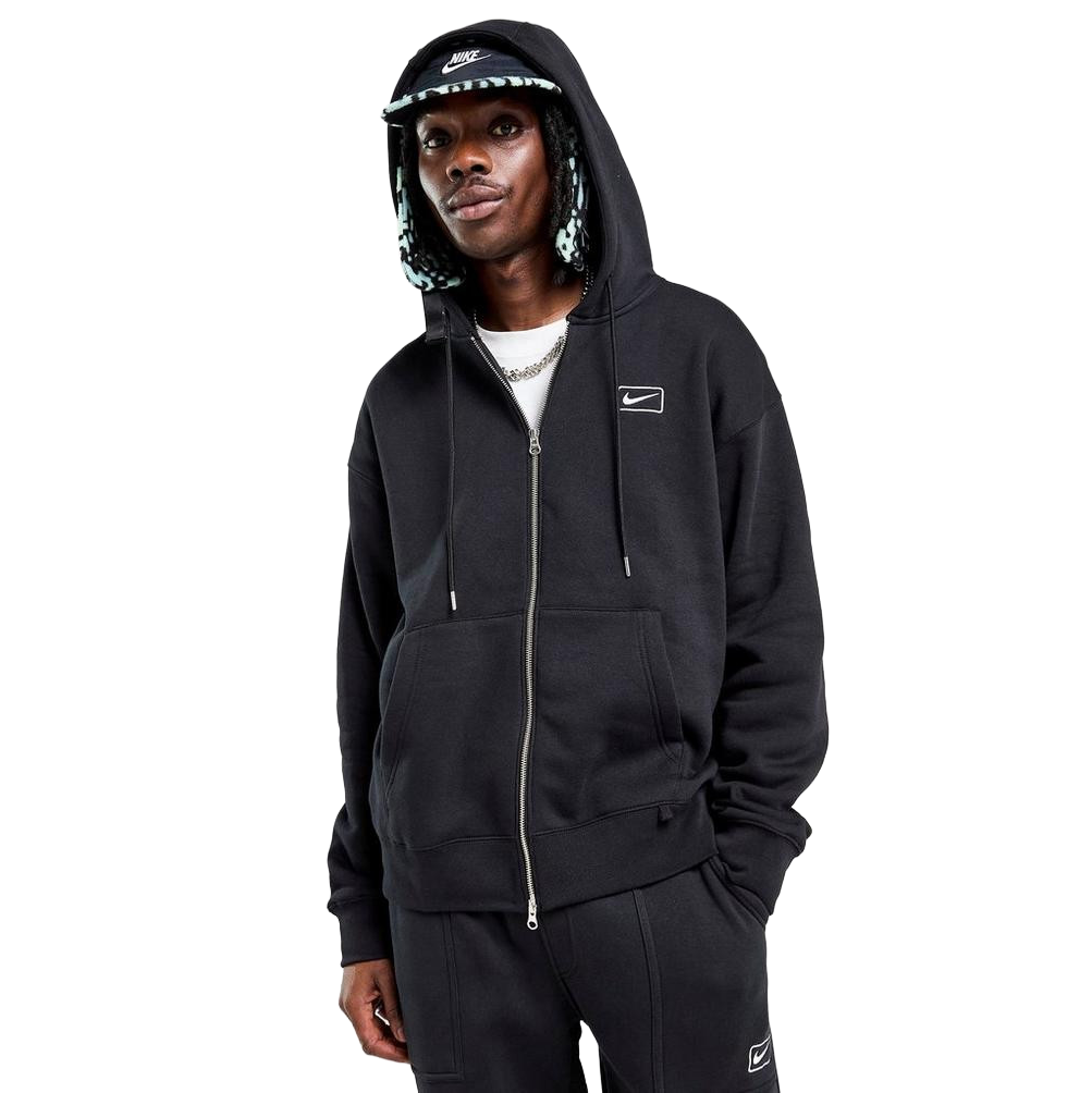 IQ2765 - Jackets - Nike - Men - Hooded & Zip - STREET FLEECE FULL ZIP HOODIE - Black - Streetwear - Soft - Minimalist - Winter Apparel