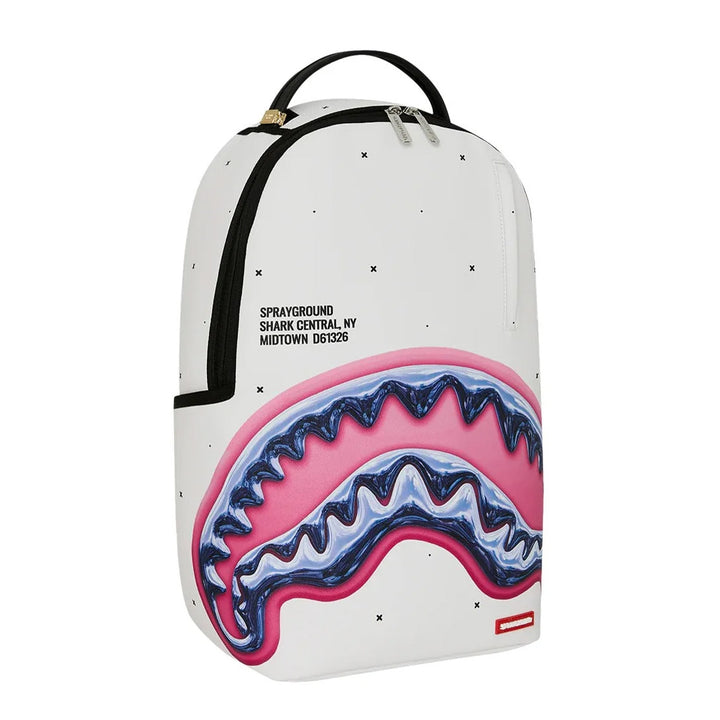 ZAINO UNISEX SPRAYGROUND SHARK CENTRAL LIQUID CHROME BIANCO