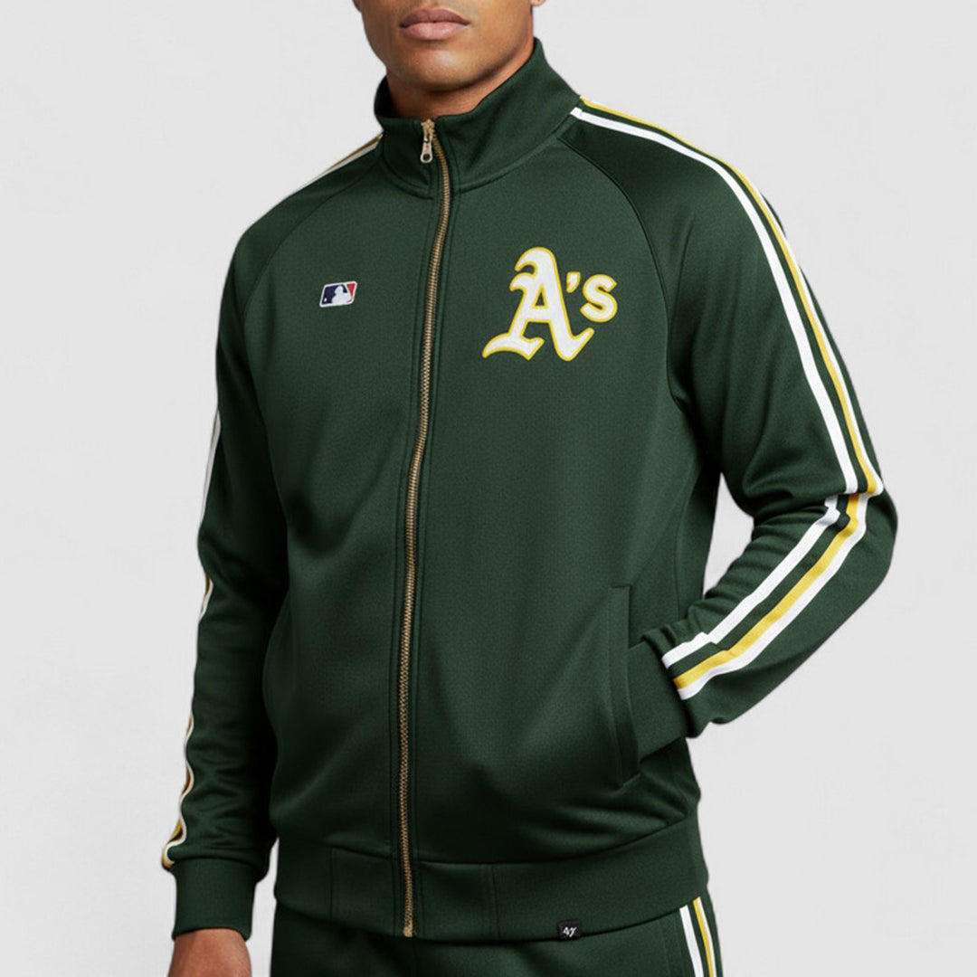 47-BB018PMIRPL636516DG - Giacche - Uomo - 47 MVP - BRAND JETWAY - OAKLAND ATHLETICS - Verde Scuro - Zip Dorata - MLB - Giacca Jetway - Track Jacket - Abbigliamento Autunno Inverno