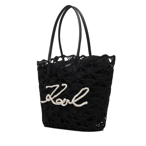 KARL LAGERFELD K/SIGNATURE BLACK CROCHET BEACH BAG KHB1W46094 B1W46094