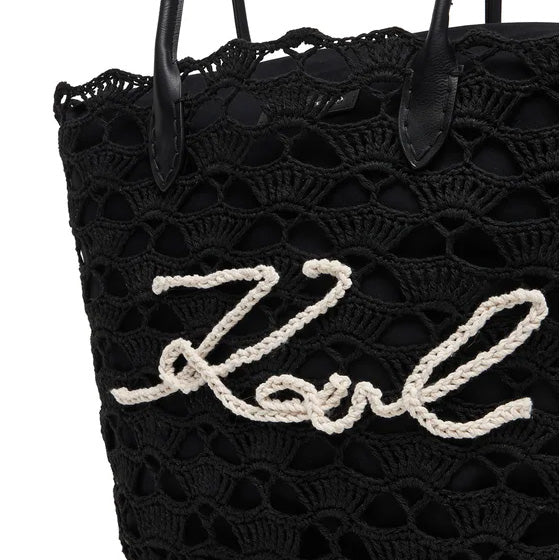 KARL LAGERFELD K/SIGNATURE BLACK CROCHET BEACH BAG KHB1W46094 B1W46094