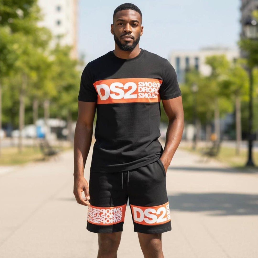 BERMUDA UOMO DROP SEASON 2 BLACK WHITE LOGO PRINTS