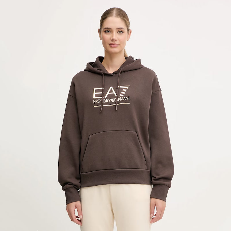 7W000422 AF10377 - FELPA CON CAPPUCCIO EA7 EMPORIO ARMANI DONNA MARRONE