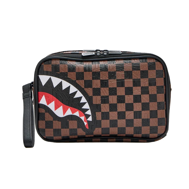 POCHETTE BEAUTY CASE SPRAYGROUND CHECK 2 EMBOSS TOILETRY BAG MARRONE NERO 910B8238NSZ