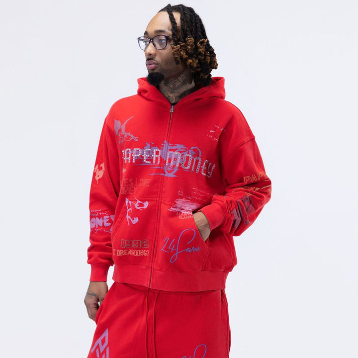 FELPA ZIP E CAPPUCCIO UOMO PAPER MONEY ALL-OVER STRASS