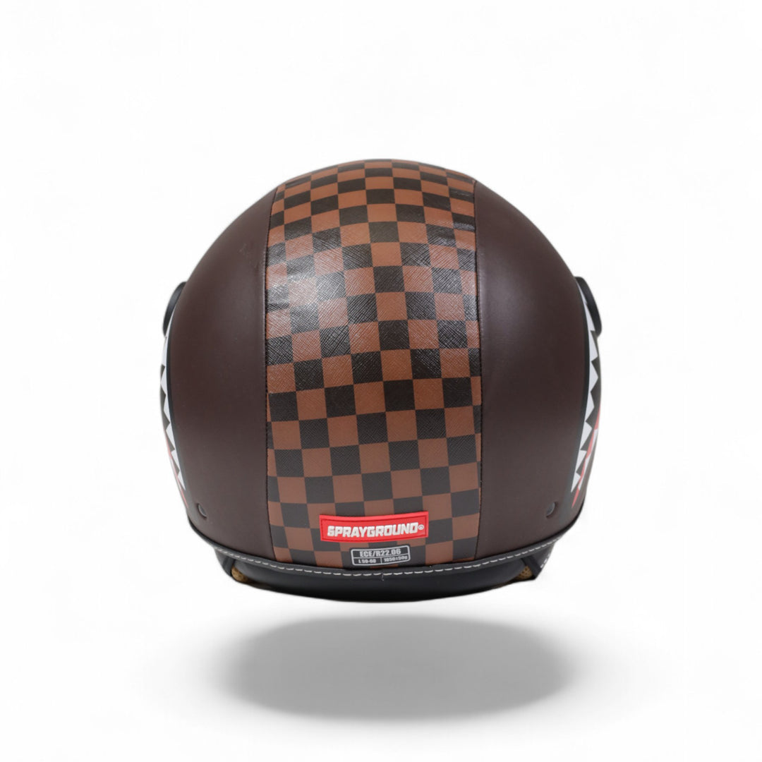 OP01BROWN - Helmets - Sprayground - Unisex - JET SHARKS IN PARIS HELMET - Brown - Biker Look - All-Over - Streetwear - Accessory