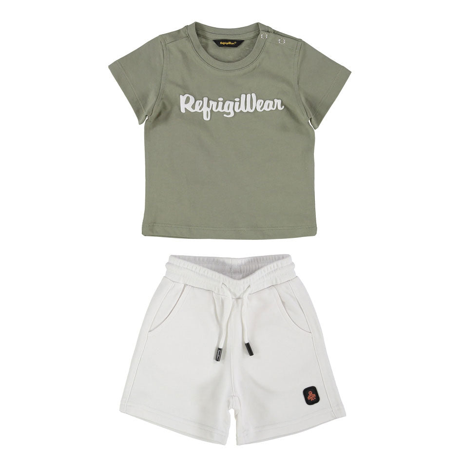 COMPLETINO REFRIGIWEAR T-SHIRT SALVIA E SHORTS BIANCHI