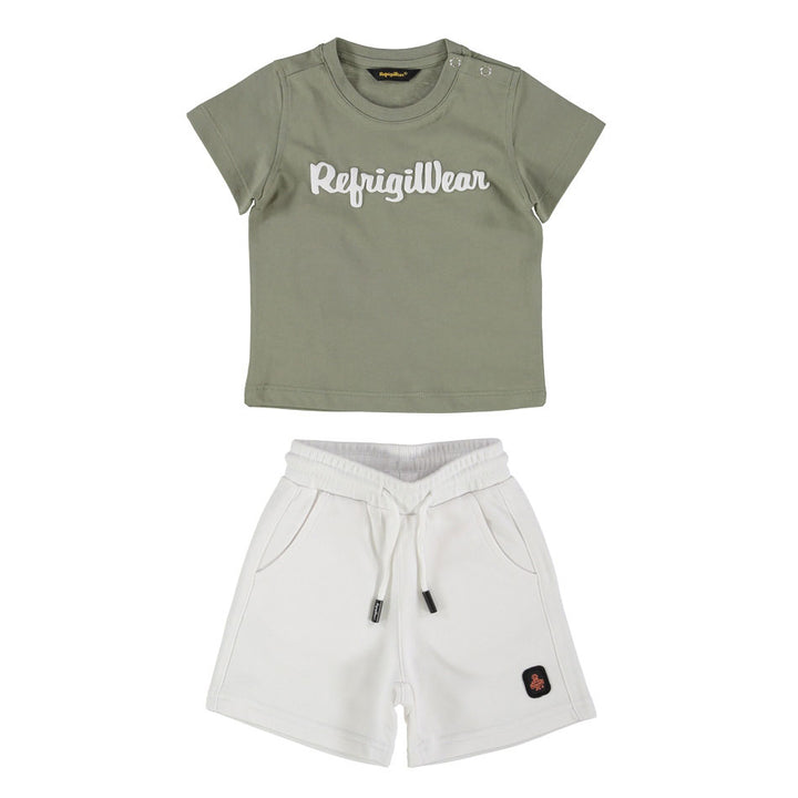 COMPLETINO REFRIGIWEAR T-SHIRT SALVIA E SHORTS BIANCHI