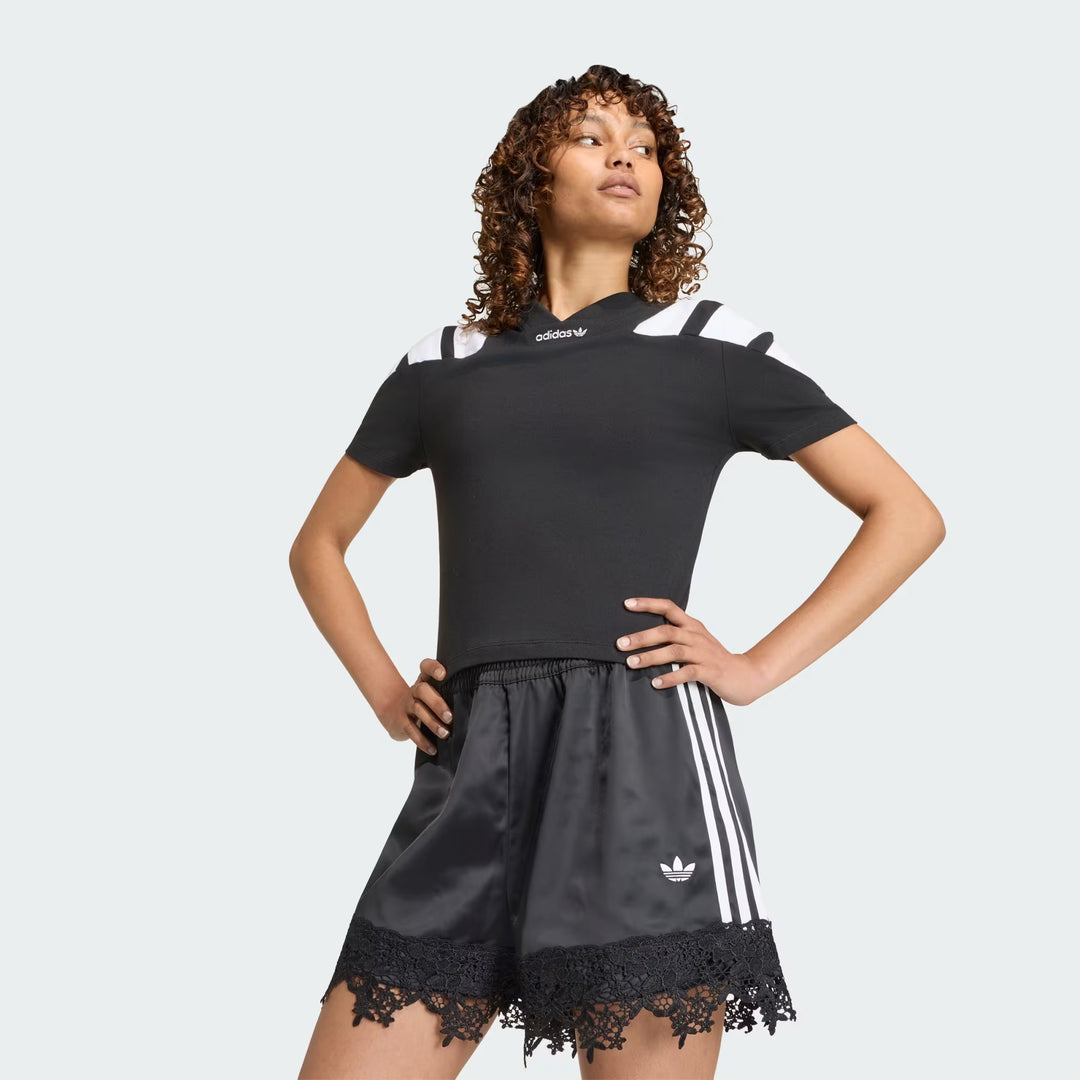 PANTALONCINI DONNA ADIDAS ORIGINALS IN RASO NERO CON PIZZO