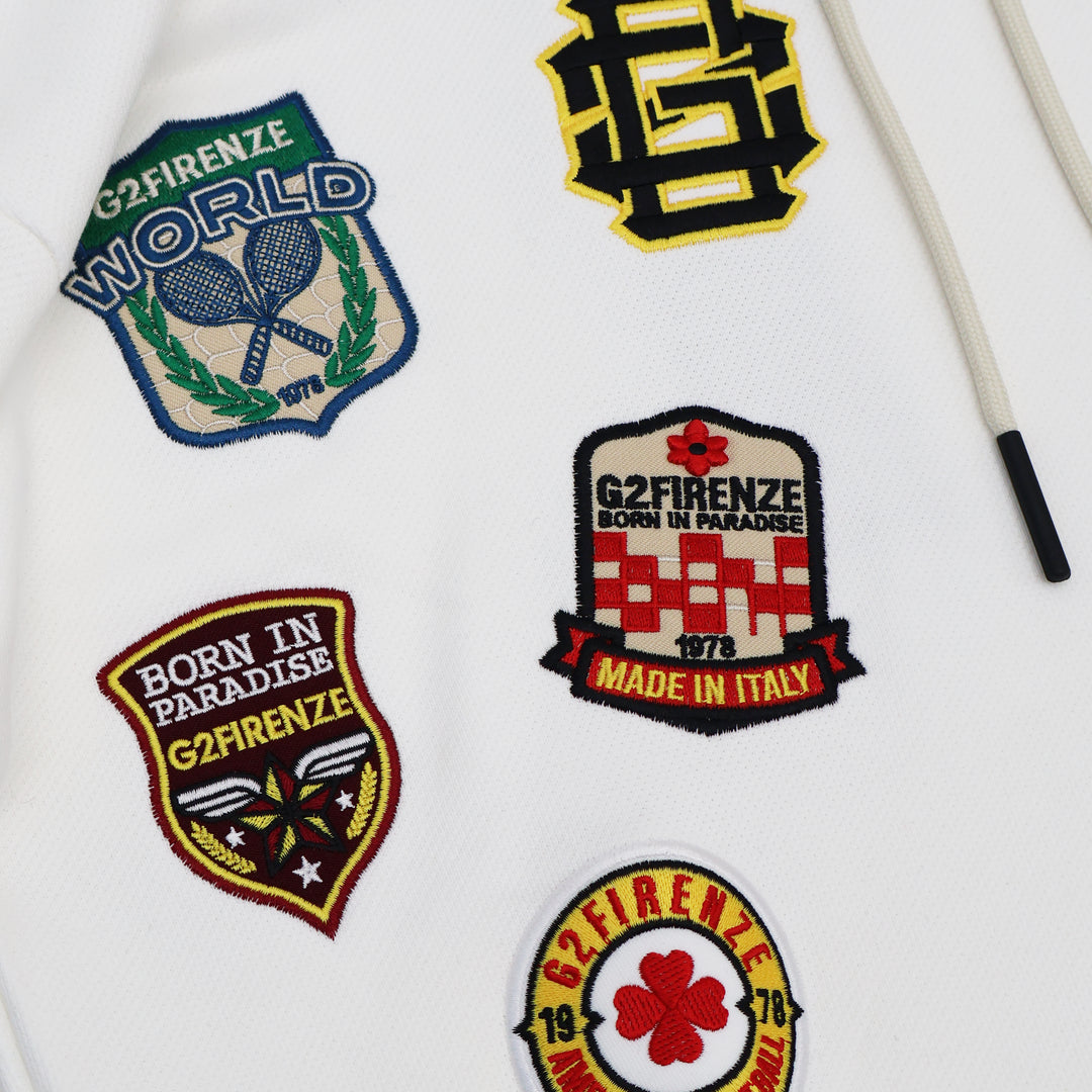 RACING - Felpe - Uomo - G2 FIRENZE - Con Cappuccio - Bianca & Nera - Toppe Decorative - Grafiche Dinamiche - Morbido Tessuto Felpato - Look Casual - Motorsport - Streetwear - Abbigliamento Autunno Inverno