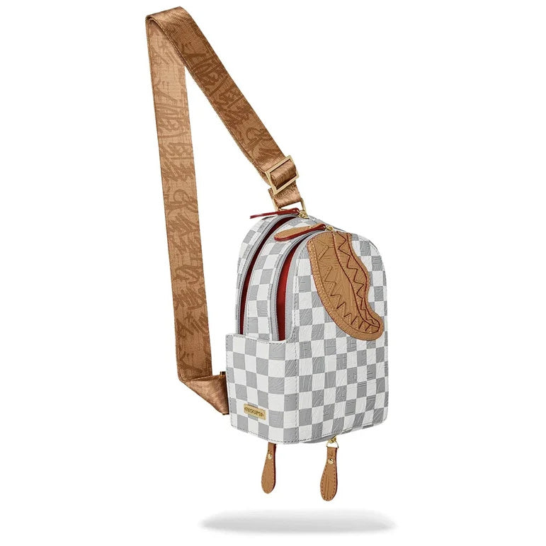 BORSELLO TRACOLLA UNISEX SPRAYGROUND EMBOSSED CREAM CHECK SLING