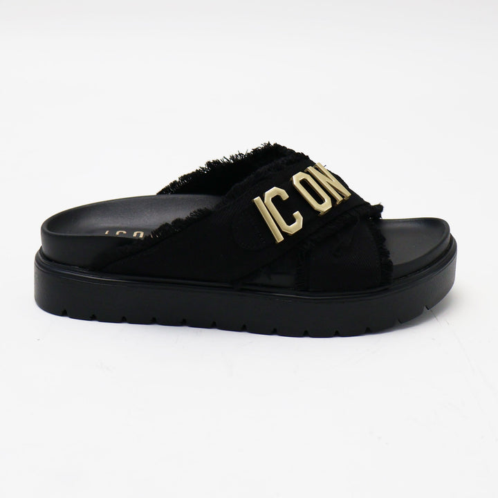 CIABATTE ICON CROSS-BAND BLACK & GOLD JEANS DONNA