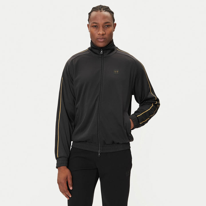 FELPA UOMO EA7 EMPORIO ARMANI TRAIN SOCCER NERA STRISCE ORO ZIP 7M000620