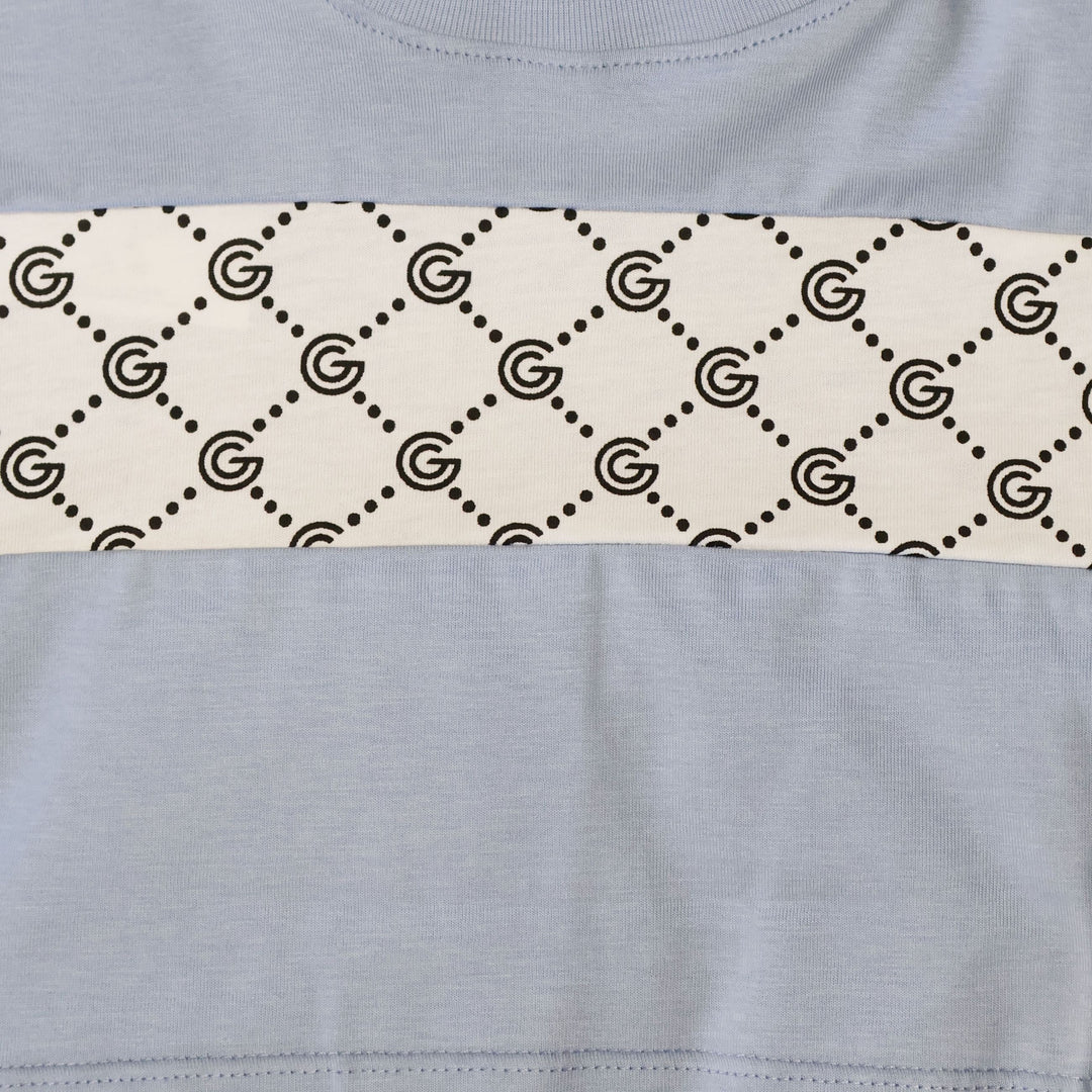 T-SHIRT CROPPED GABRIELLA GUCCI DOPPIA FASCIA MONOGRAM G CELESTE