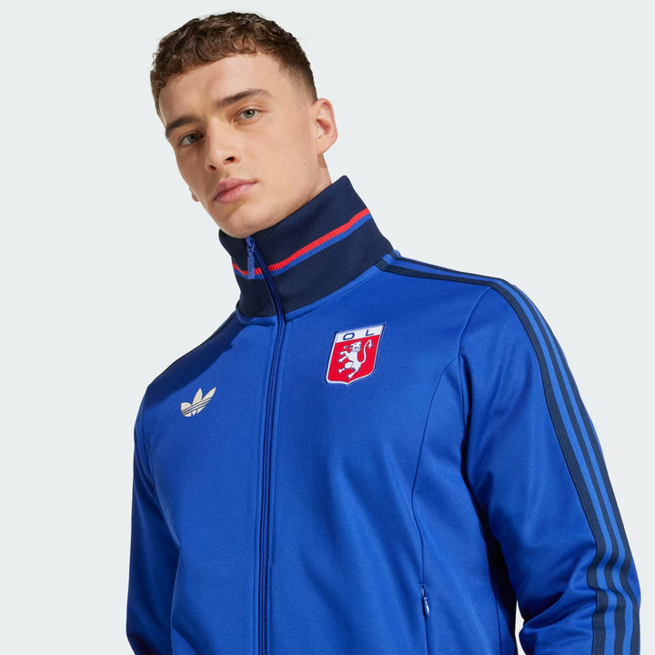 GIACCA UOMO ADIDAS ORIGINALS OLYMPIQUE LYONNAIS 75° ANNIVERSARIO BLU LUCIDO JL8078
