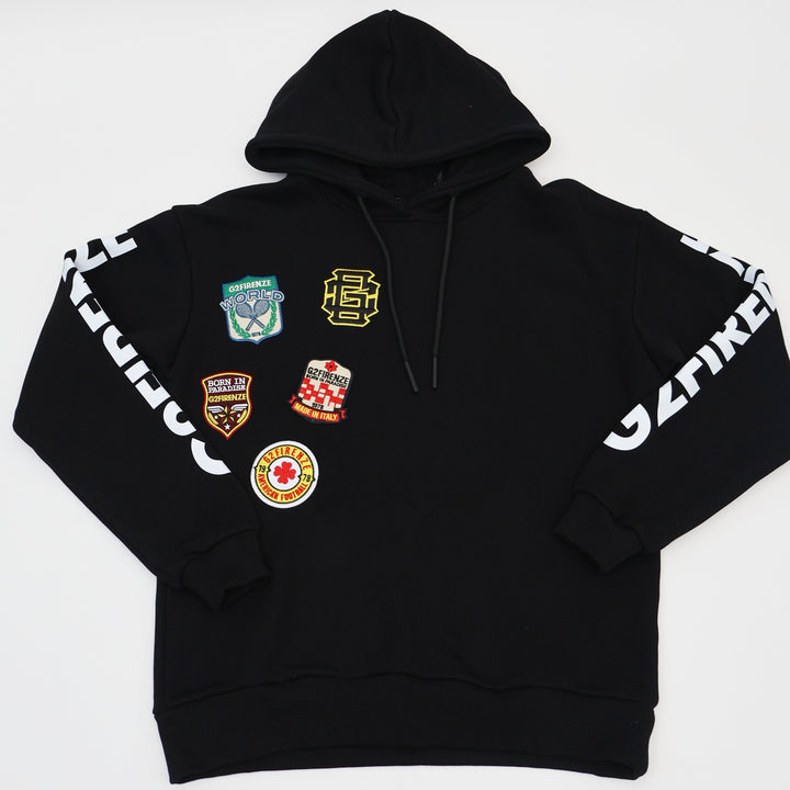 RACING - Felpe - Uomo - G2 FIRENZE - Con Cappuccio - Bianca & Nera - Toppe Decorative - Grafiche Dinamiche - Morbido Tessuto Felpato - Look Casual - Motorsport - Streetwear - Abbigliamento Autunno Inverno