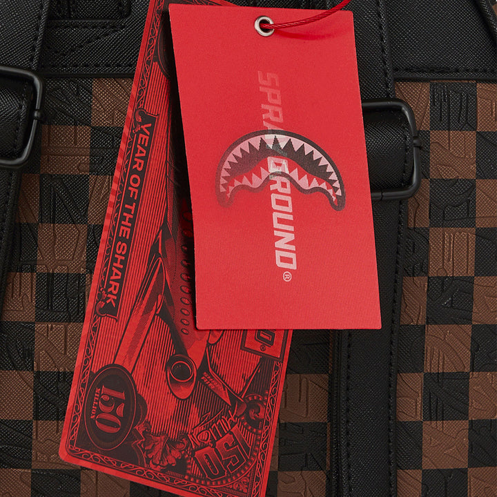 910B8233NSZ - Zaini - Sprayground - Unisex -  CHECK 2 EMBOSS SAVAGE BACKPACK - Marrone & Nero - Grafica A Scacchiera - Shark Mouth - Stash Pocket - Accessorio