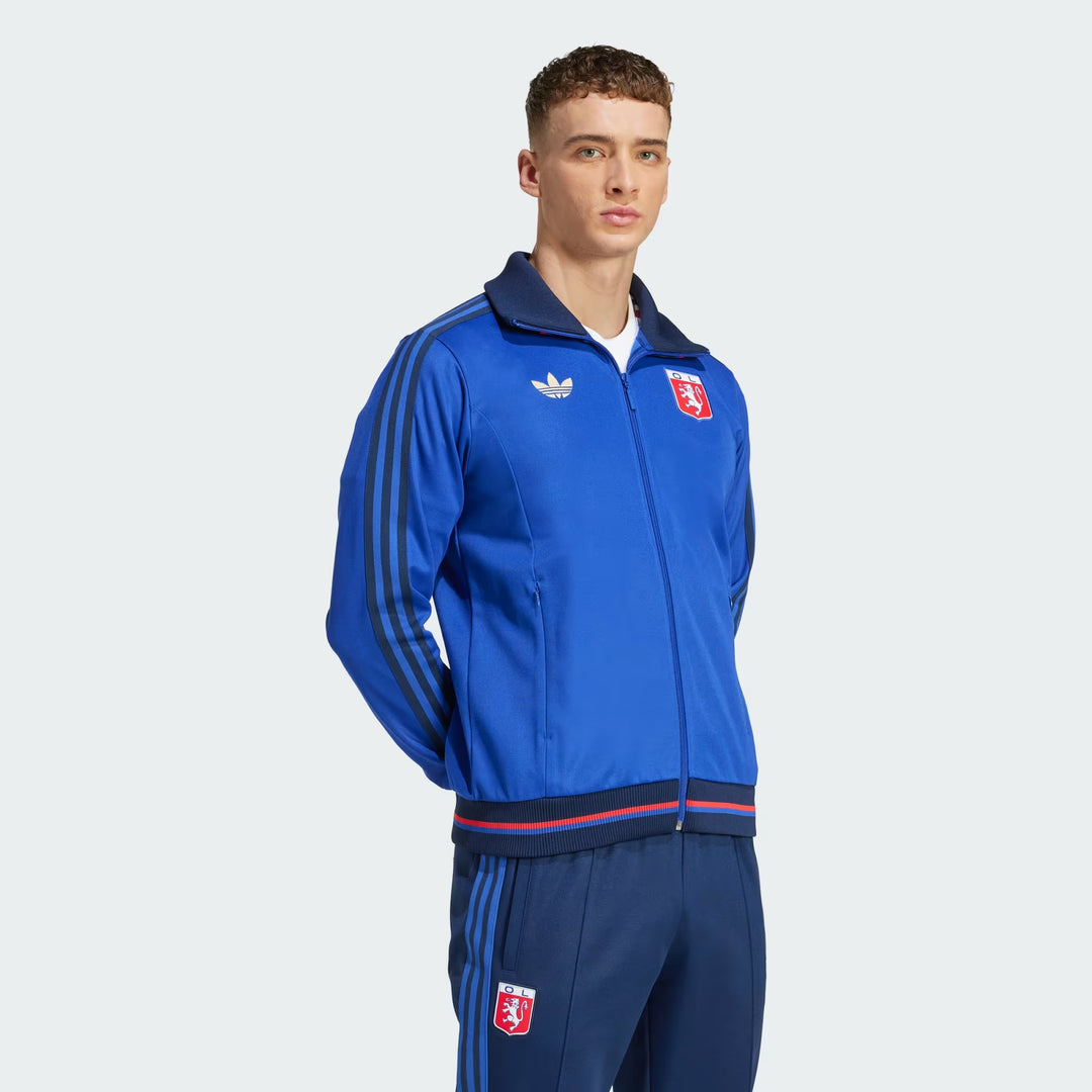 GIACCA UOMO ADIDAS ORIGINALS OLYMPIQUE LYONNAIS 75° ANNIVERSARIO BLU LUCIDO JL8078