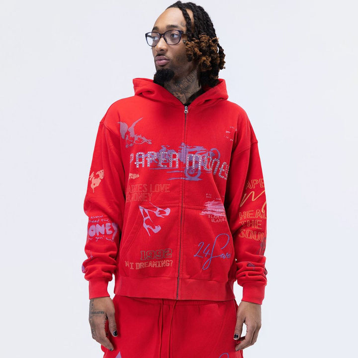 FELPA ZIP E CAPPUCCIO UOMO PAPER MONEY ALL-OVER STRASS