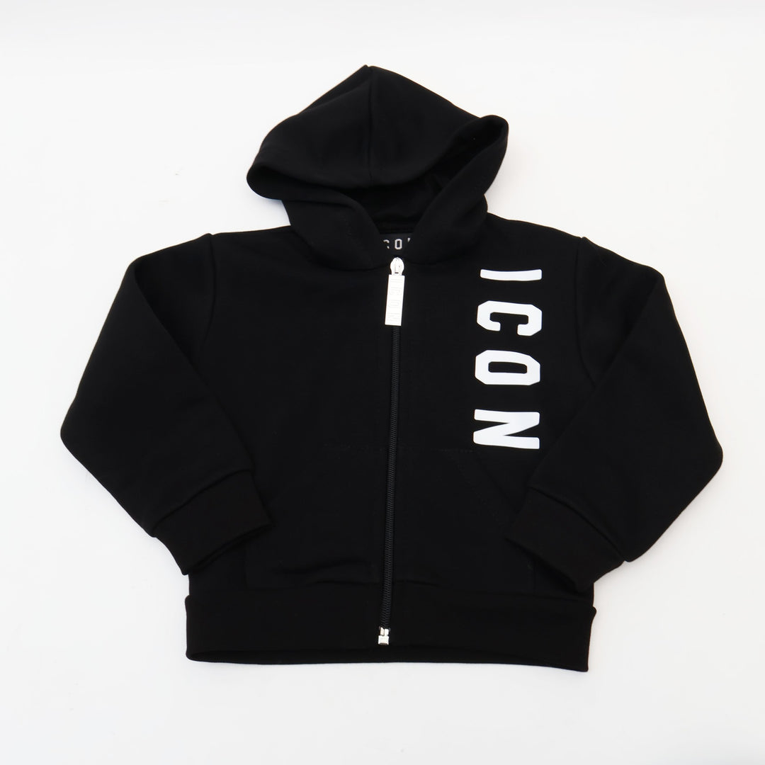 FELPA CON CAPPUCCIO E ZIP ICON BAMBINO NERA INBSW00873