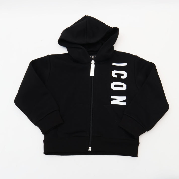 FELPA CON CAPPUCCIO E ZIP ICON BAMBINO NERA INBSW00873