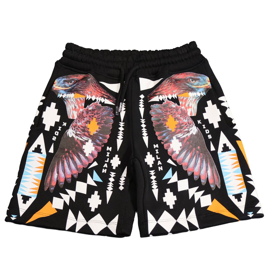 PANTALONCINI MARCELO BURLON COUNTY OF MILAN WINGS BLACK JUNIOR