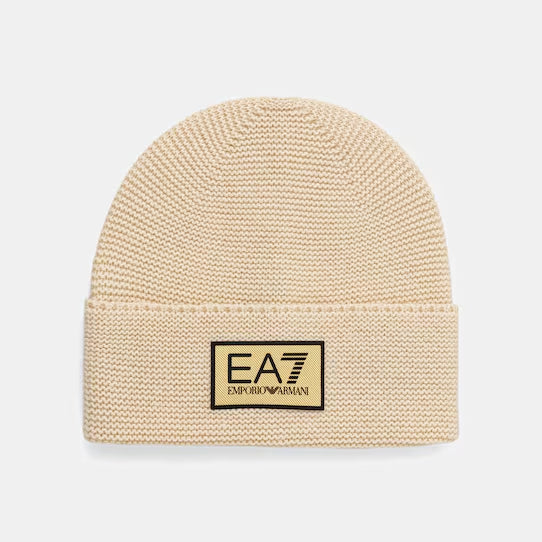 7X000247 AF18021 - Cappelli - Uomo - EMPORIO ARMANI - Berretto Beanie - Nero & Beige - Lana Vergine - Design Minimalista - Con Risvolto - Versatile - Accessorio Invernale