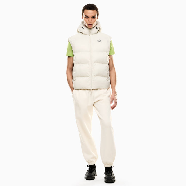 7M000693 AF15956 - GILET UOMO IMBOTTITO CON CAPPUCCIO EA7 EMPORIO ARMANI TESSUTO TECNICO NERO & BEIGE
