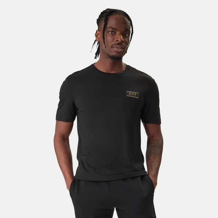 T-SHIRT UOMO EA7 EMPORIO ARMANI CON PATCH LOGO GOLD