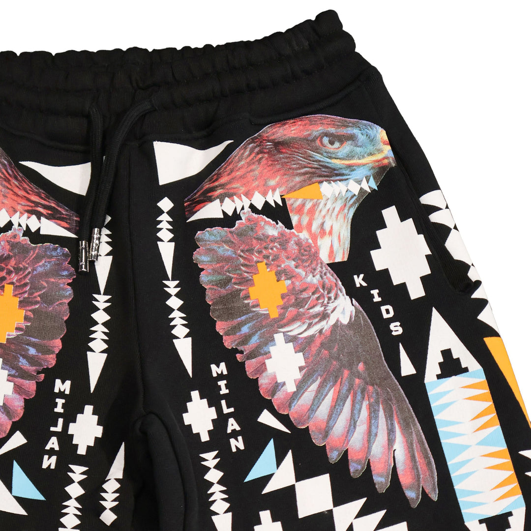 PANTALONCINI MARCELO BURLON COUNTY OF MILAN WINGS BLACK JUNIOR
