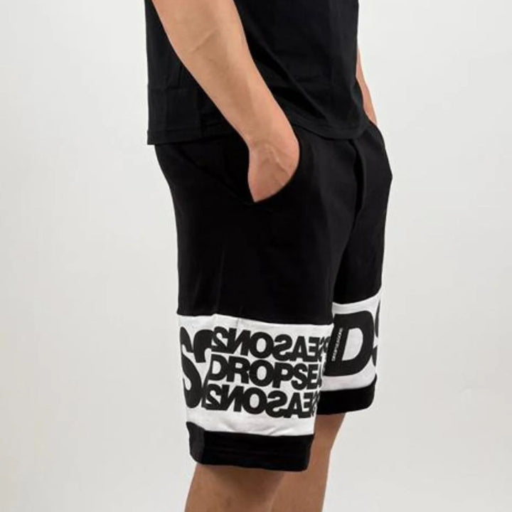 BERMUDA UOMO DROP SEASON 2 BLACK WHITE LOGO PRINTS