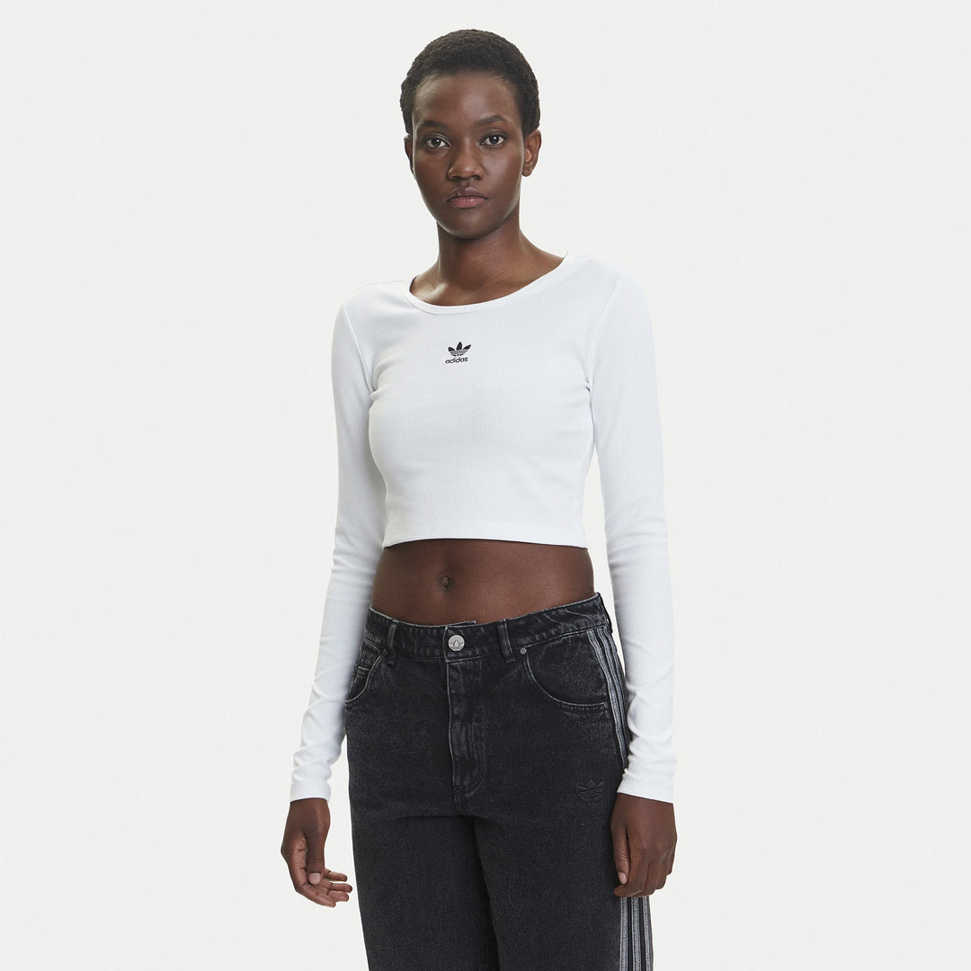 WOMEN'S ADIDAS ORIGINALS ESSENTIALS RIBBED CROP LONG SLEEVE T-SHIRT JC9011