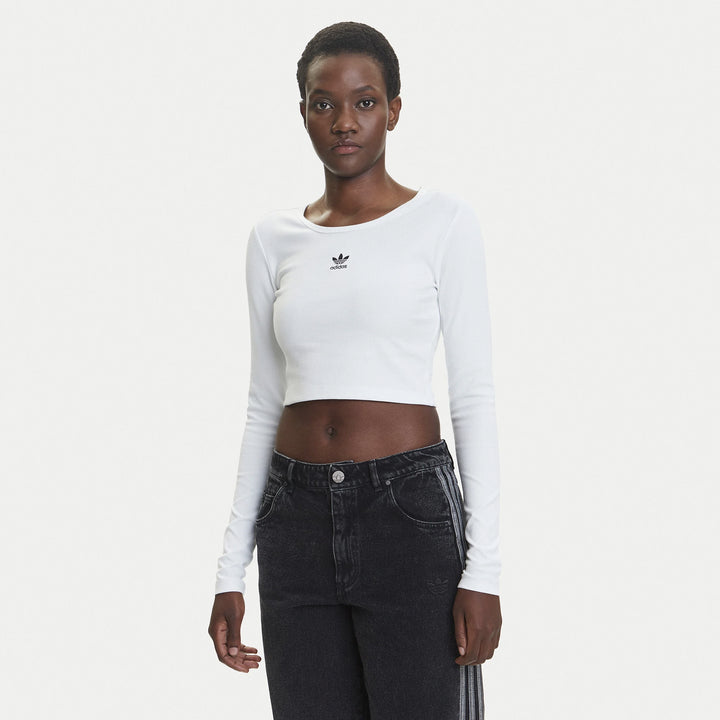 WOMEN'S ADIDAS ORIGINALS ESSENTIALS RIBBED CROP LONG SLEEVE T-SHIRT JC9011