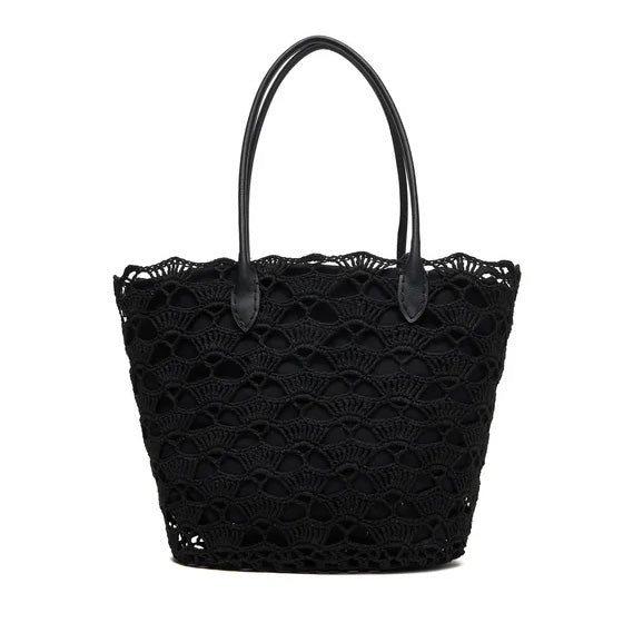 KARL LAGERFELD K/SIGNATURE BLACK CROCHET BEACH BAG KHB1W46094 B1W46094