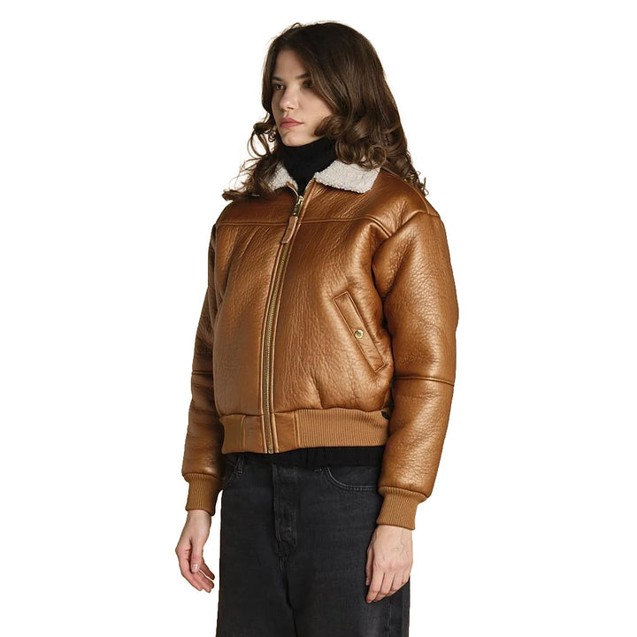 F258007 - Giacche - ALPHA INDUSTRIES GIACCA BOMBER CROP DONNA – CON COLLARE PELLICCIA – MARRONE/NERO