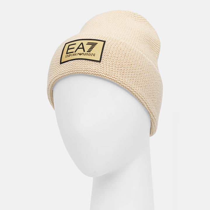 7X000247 AF18021 - Cappelli - Uomo - EMPORIO ARMANI - Berretto Beanie - Nero & Beige - Lana Vergine - Design Minimalista - Con Risvolto - Versatile - Accessorio Invernale