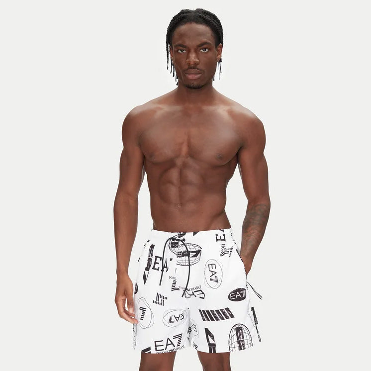 COSTUME DA BAGNO UOMO EA7 EMPORIO ARMANI BOXER LOGO ALL-OVER
