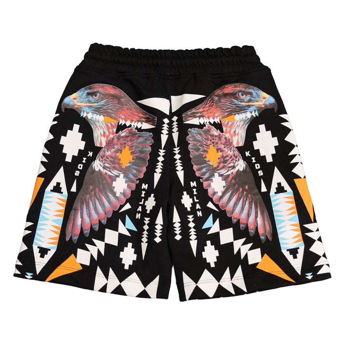 PANTALONCINI MARCELO BURLON COUNTY OF MILAN WINGS BLACK JUNIOR