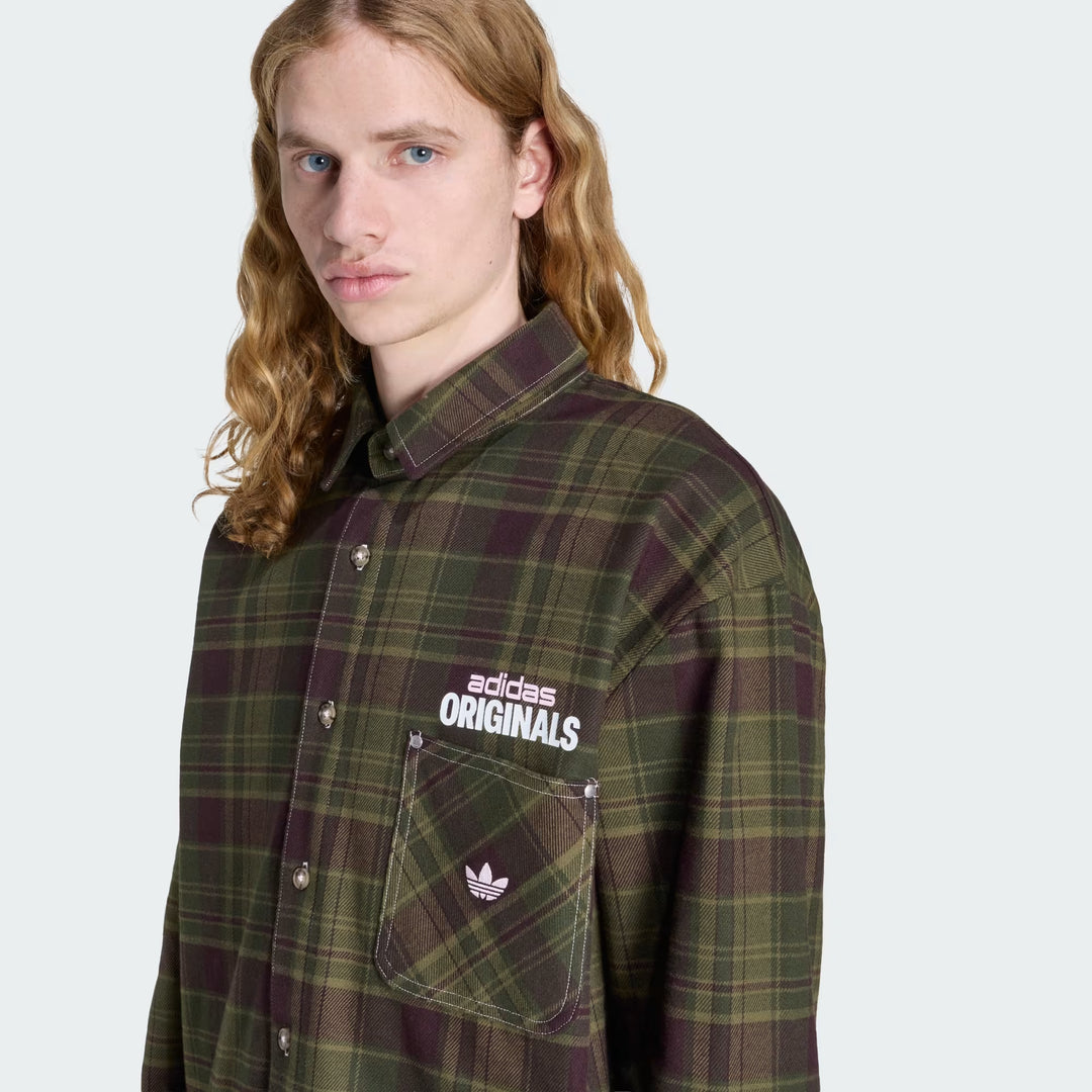 CAMICIA UOMO ADIDAS ORIGINALS FLANELLA A QUADRI VERDE OLIVA