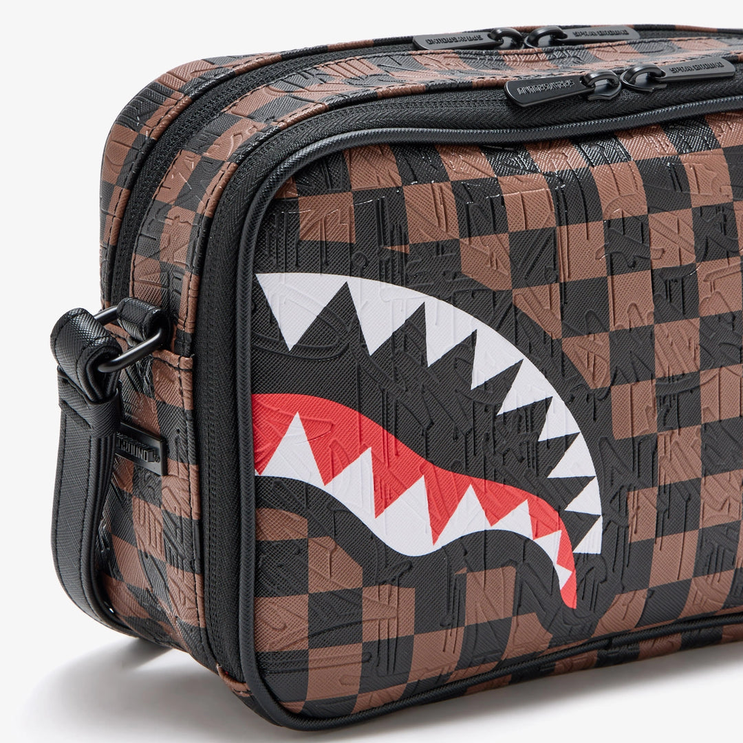 POCHETTE BEAUTY CASE SPRAYGROUND CHECK 2 EMBOSS TOILETRY BAG MARRONE NERO 910B8238NSZ