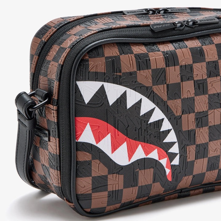 POCHETTE BEAUTY CASE SPRAYGROUND CHECK 2 EMBOSS TOILETRY BAG MARRONE NERO 910B8238NSZ