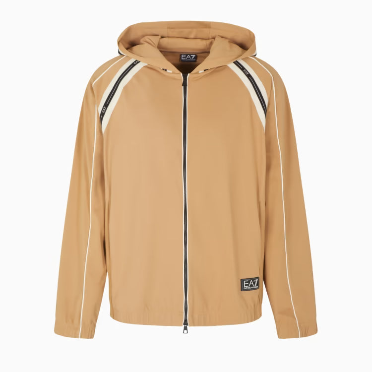7M000958 AF17160 - EA7 EMPORIO ARMANI COLLECTION MEN'S TRAIN LOGO SERIES - CAMEL TAPE JACKET AND BROWN FULL ZIP SWEATSHIRT