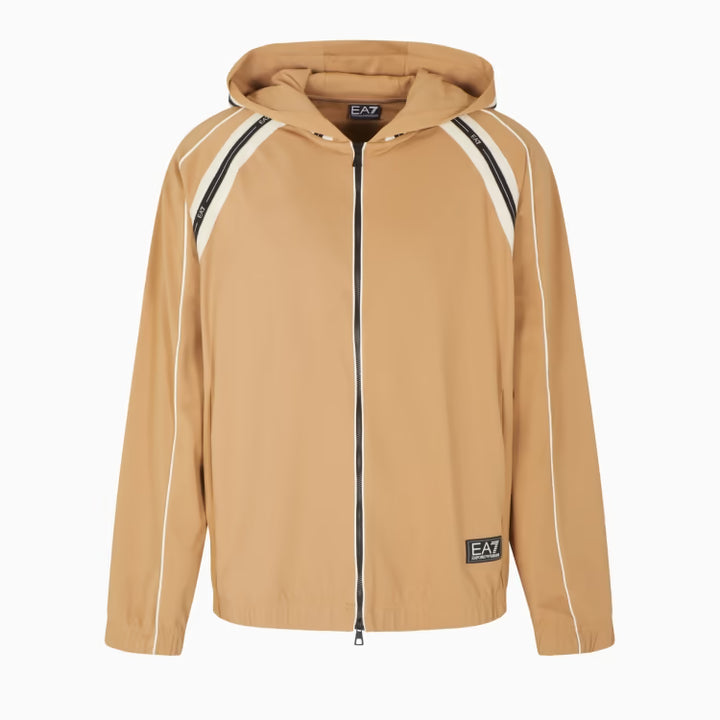 7M000958 AF17160 - EA7 EMPORIO ARMANI COLLECTION MEN'S TRAIN LOGO SERIES - CAMEL TAPE JACKET AND BROWN FULL ZIP SWEATSHIRT