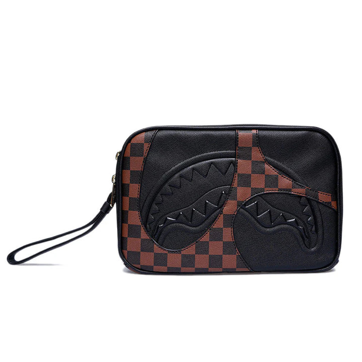 910B8282NSZ - Borse - Unisex - Sprayground - Pochette - TOILETRY BAG JETSTREAM BROWN - Similpelle - Marrone & Nero - Viaggio - Streetwear - Pochette - Accessorio