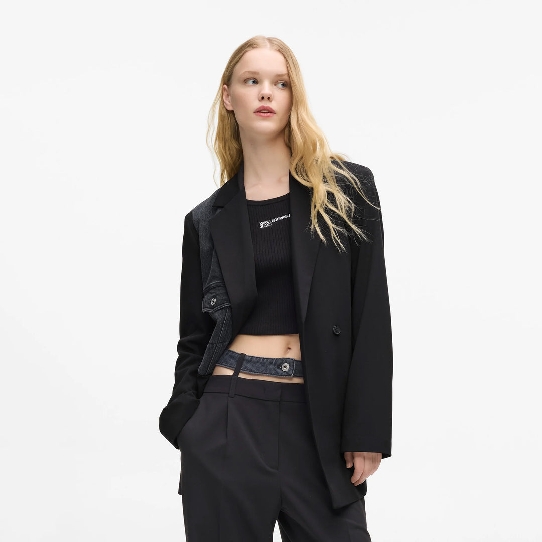 BLAZER MIXED DENIM KARL LAGERFELD JEANS BLACK AND BLUE KLB1W14026