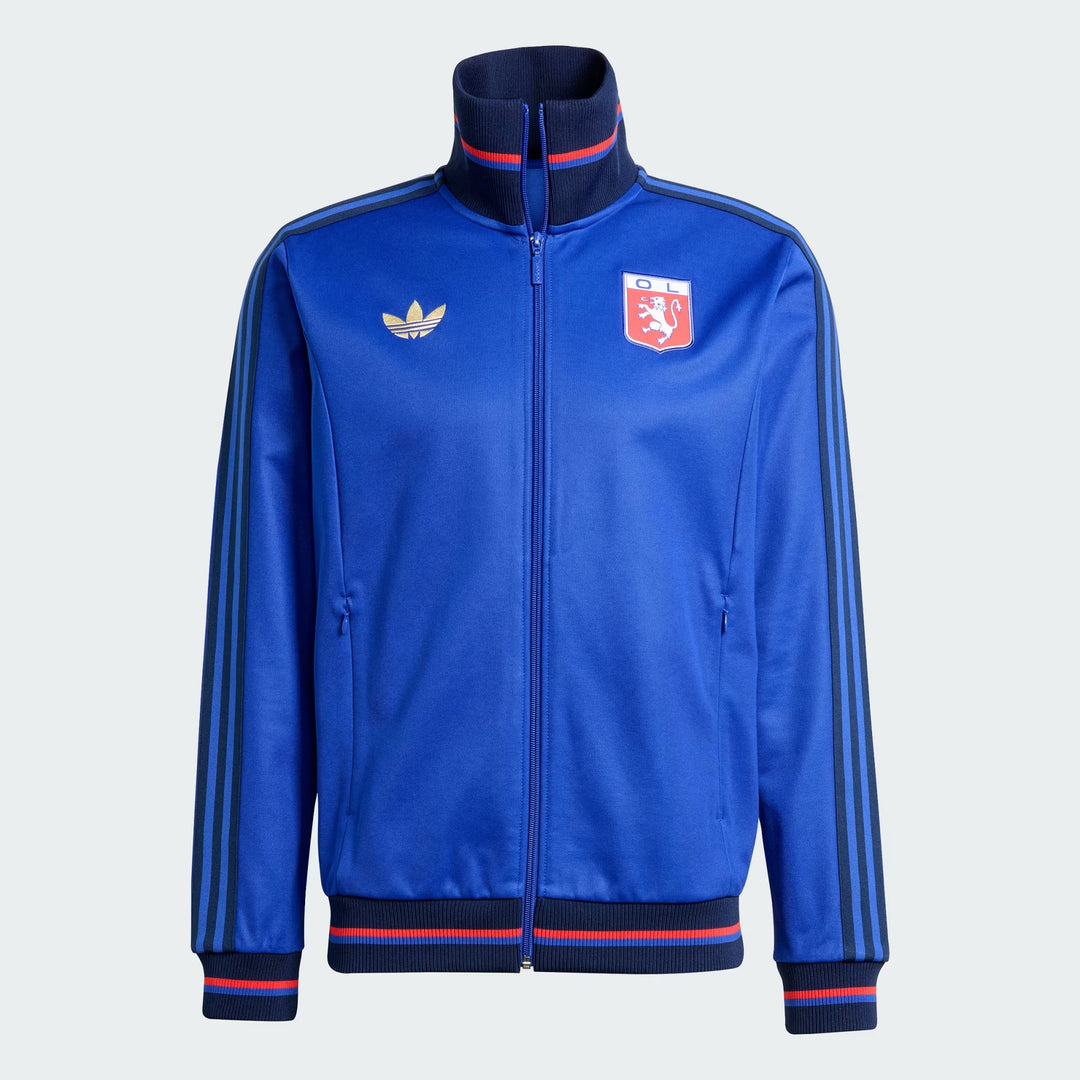 GIACCA UOMO ADIDAS ORIGINALS OLYMPIQUE LYONNAIS 75° ANNIVERSARIO BLU LUCIDO JL8078