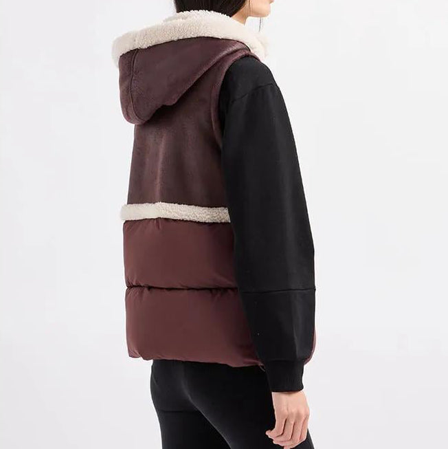 6DTQ04 TNAWZ - Giacche - EMPORIO ARMANI - GILET SMANICATO DONNA - Ecopelle & Montone Sintetico - Marrone & Nero - Imbottitura Leggera - Collo Alto - Outfit Sportivi - Tempo Libero - Abbigliamento Autunno/Inverno