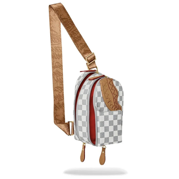 BORSELLO TRACOLLA UNISEX SPRAYGROUND EMBOSSED CREAM CHECK SLING