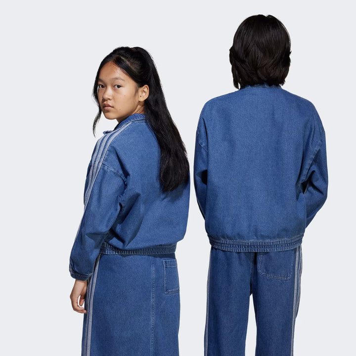 JC7878 - Tute - Bambini - Adidas - ORIGINALS DENIM TRACKSUIT - GIACCA HALF-ZIP E PANTALONI JEANS - Iconica Rivisitazione - Denim Blu - Crop Oversize