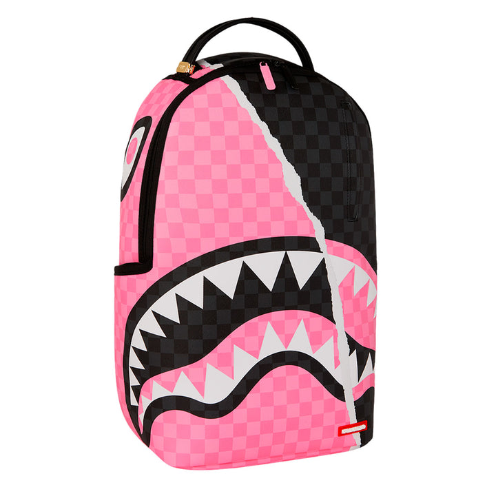 ZAINO SPRAYGROUND PINK AND BLACK TEAR SIP SPLIT CHECK SHARK PVC 910B7692NSZ